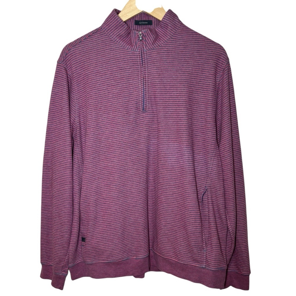 Turtleson Sweater Men XL Quarter Zip Striped Pink Gray Pullover Knit Golf Preppy